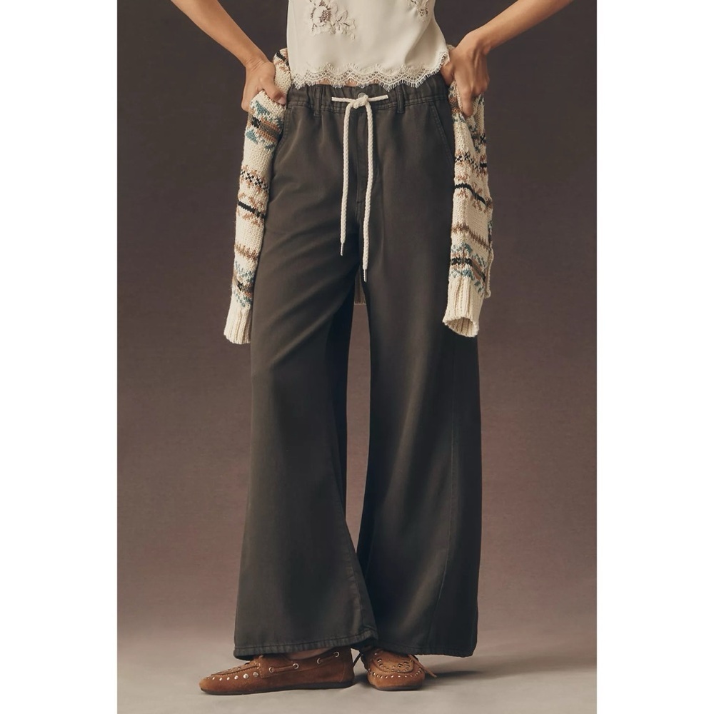 Anthropologie Pilcro Adi Mid-Rise Wide-Leg Drawstring Jeans Black Medium